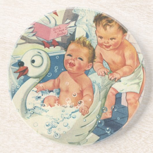 ヴィンテージ遊の白鳥の浴槽に入る子どもたちの泡 コースター (正面)