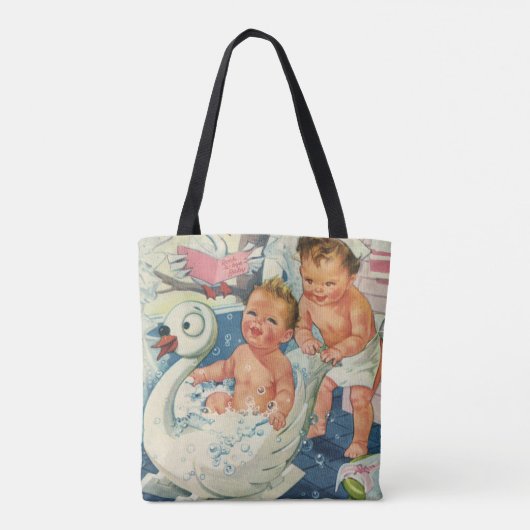 ヴィンテージ遊の白鳥の浴槽に入る子どもたちの泡 トートバッグ (裏面)