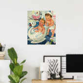 ヴィンテージ遊の白鳥の浴槽に入る子どもたちの泡 ポスター (ホームオフィス)