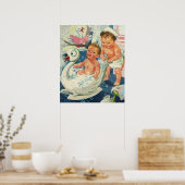 ヴィンテージ遊の白鳥の浴槽に入る子どもたちの泡 ポスター (キッチン)