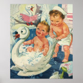ヴィンテージ遊の白鳥の浴槽に入る子どもたちの泡 ポスター (正面)