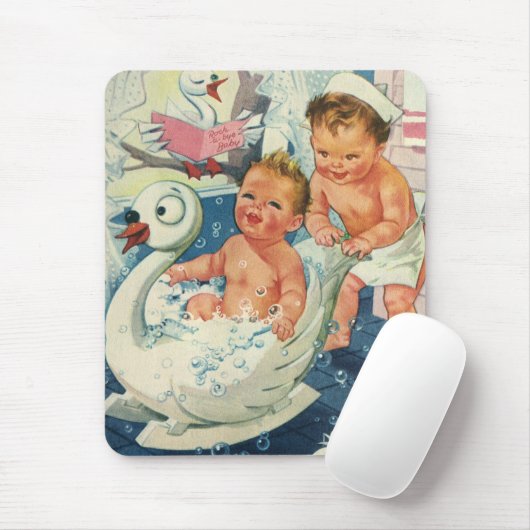ヴィンテージ遊の白鳥の浴槽に入る子どもたちの泡 マウスパッド (マウス)