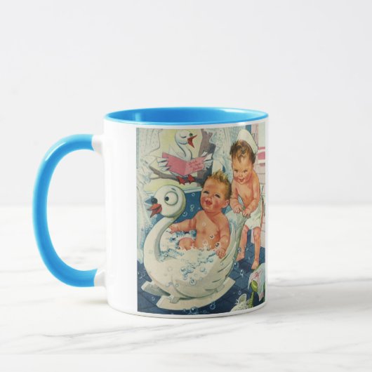 ヴィンテージ遊の白鳥の浴槽に入る子どもたちの泡 マグカップ (左)