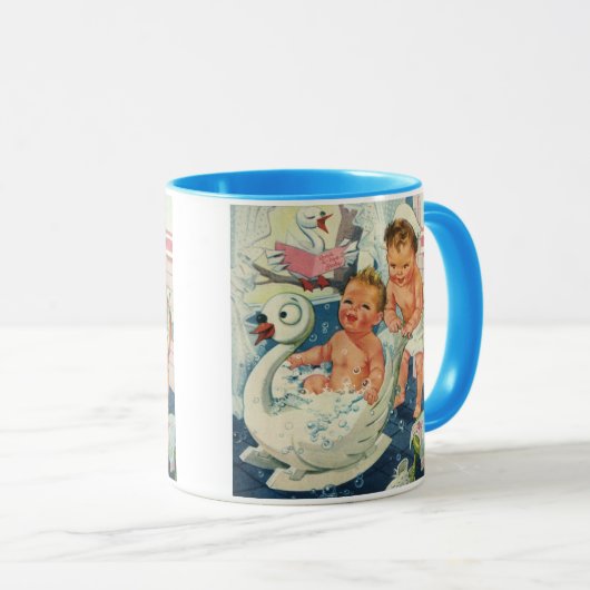 ヴィンテージ遊の白鳥の浴槽に入る子どもたちの泡 マグカップ (正面右)