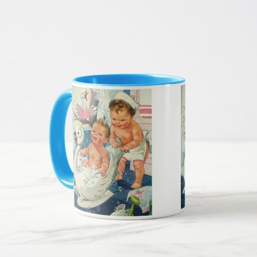 ヴィンテージ遊の白鳥の浴槽に入る子どもたちの泡 マグカップ (正面左)