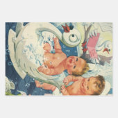 ヴィンテージ遊の白鳥の浴槽に入る子どもたちの泡 ラッピングペーパーシート (正面2)