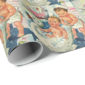 ヴィンテージ遊の白鳥の浴槽に入る子どもたちの泡 ラッピングペーパー (ロールコーナー)