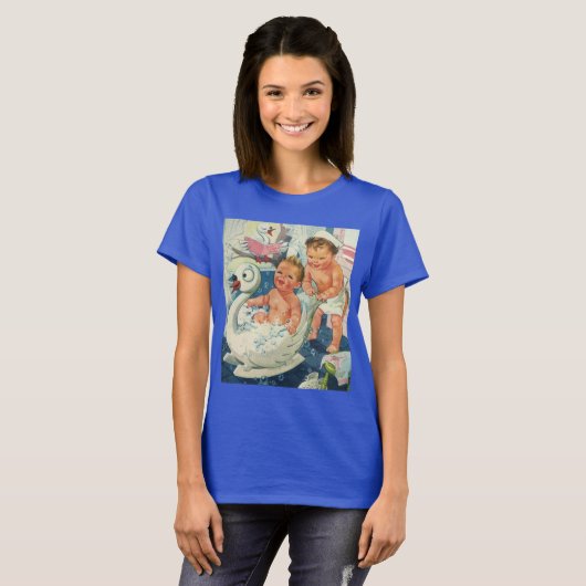 ヴィンテージ遊の白鳥の浴槽に入る子どもたちの泡 Tシャツ (正面フル)