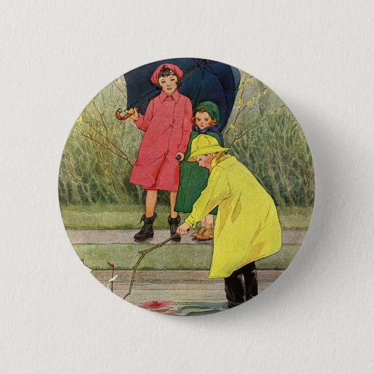 ヴィンテージ遊ズパドルおもちゃボート雨 缶バッジ (正面)