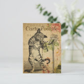 ヴィンテージ遊ズフィドルピンクフランスのローズ ポストカード (スタンド正面)