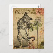 ヴィンテージ遊ズフィドルピンクフランスのローズ ポストカード (正面/裏面)