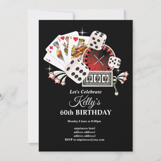 ヴィンテージ遊トランプのポーカーのカード7 7 7、カジノパーティー 招待状 (正面)