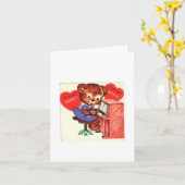 ヴィンテージ遊ピアノのテディ・バレンタイン カード (黄色い花)