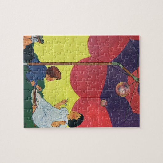 ヴィンテージ遊子女と男の吹子の泡 ジグソーパズル (横)