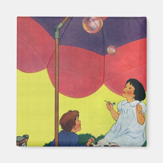 ヴィンテージ遊子女と男の吹子の泡 マグネット (正面)