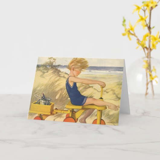 ヴィンテージ遊少年がビーチでサンドトイズ カード (黄色い花)