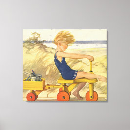 ヴィンテージ遊少年がビーチでサンドトイズ キャンバスプリント