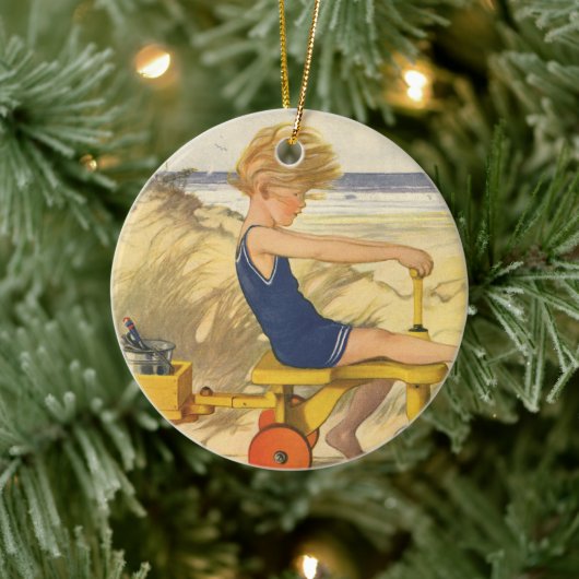 ヴィンテージ遊少年がビーチでサンドトイズ セラミックオーナメント (ツリー)