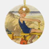 ヴィンテージ遊少年がビーチでサンドトイズ セラミックオーナメント (正面)