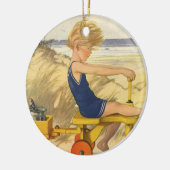 ヴィンテージ遊少年がビーチでサンドトイズ セラミックオーナメント (左)