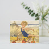 ヴィンテージ遊少年がビーチでサンドトイズ ポストカード (スタンド正面)