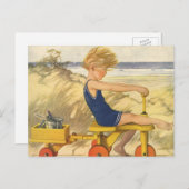 ヴィンテージ遊少年がビーチでサンドトイズ ポストカード (正面/裏面)