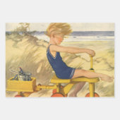 ヴィンテージ遊少年がビーチでサンドトイズ ラッピングペーパーシート (正面)