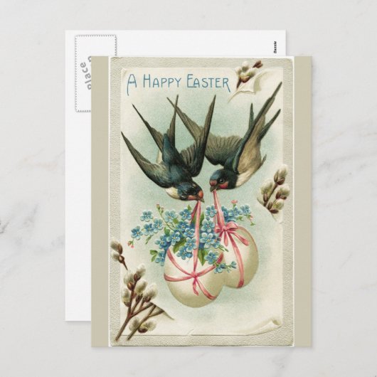 ヴィンテージ運のイースターエッグイエロー シーズンポストカード (正面/裏面)