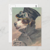 「ヴィンテージ運転犬」はがき ポストカード (正面/裏面)