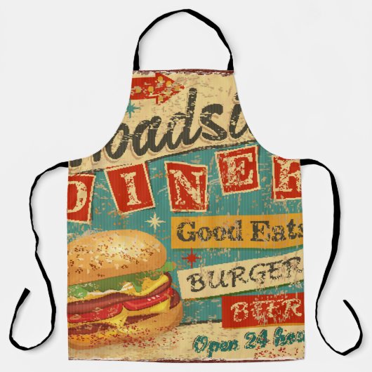 ヴィンテージ道端ダイナーメタルサイン。ダイナー、レトロ、v エプロン (正面)