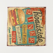 ヴィンテージ道端ダイナーメタルサイン。ダイナー、レトロ、v タペストリー (正面(横))