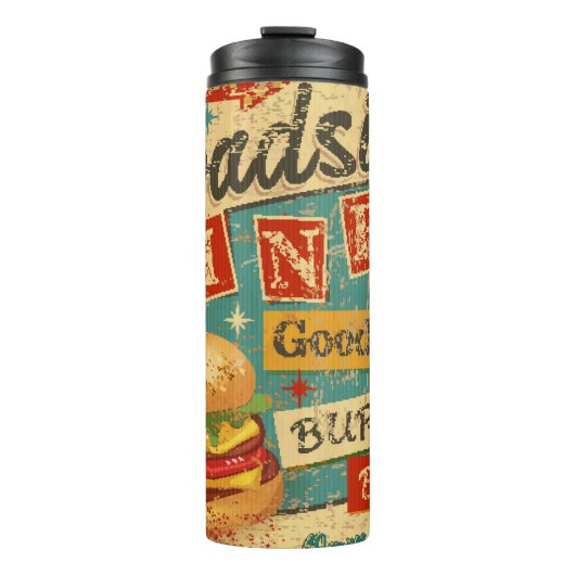 ヴィンテージ道端ダイナーメタルサイン。ダイナー、レトロ、v タンブラー (正面)