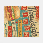 ヴィンテージ道端ダイナーメタルサイン。ダイナー、レトロ、v フリースブランケット (正面(横))