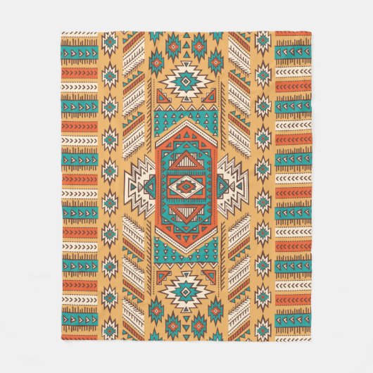 ヴィンテージ部族のシームレスなイラストレーションパターン フリースブランケット (正面)