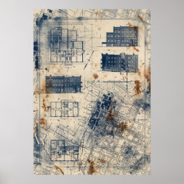 ヴィンテージ都市建築設計図アートプリント ポスター
