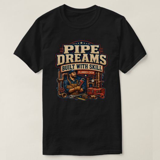 ヴィンテージ配管工の熟練工事業 Tシャツ (デザイン正面)