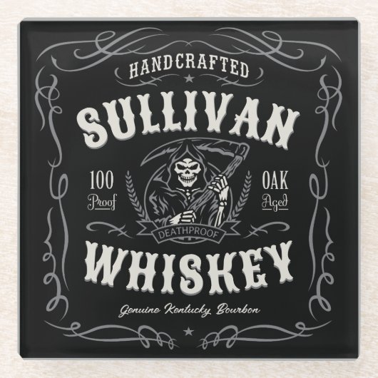 ヴィンテージ酒名旧死神ウイスキーを追加 ガラスコースター (正面)