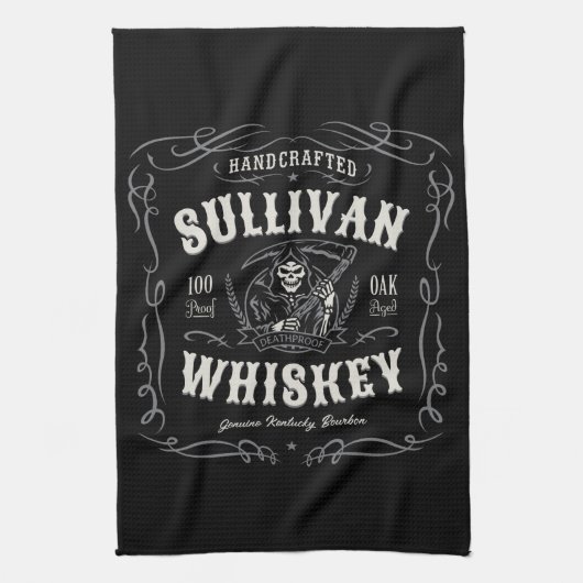 ヴィンテージ酒名旧死神ウイスキーを追加 キッチンタオル (縦)