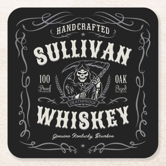 ヴィンテージ酒名旧死神ウイスキーを追加 スクエアペーパーコースター (正面)
