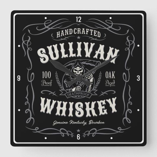 ヴィンテージ酒名旧死神ウイスキーを追加 スクエア壁時計 (正面)