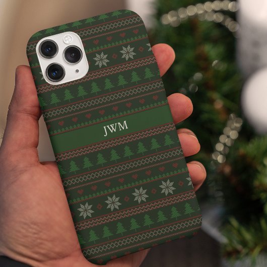ヴィンテージ醜いクリスマスセーターグリーンモノグラム iPhoneケース