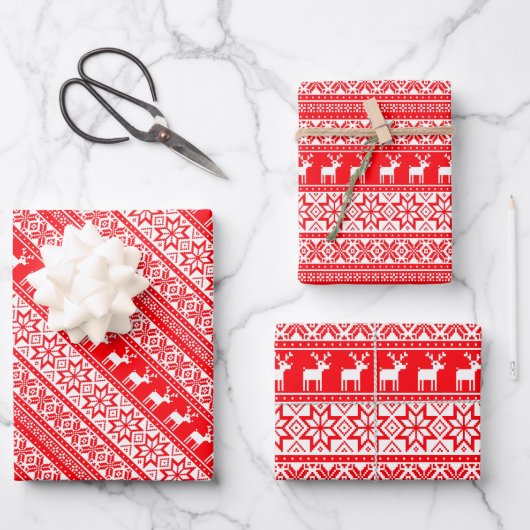 ヴィンテージ醜いクリスマスセーター北欧トナカイ ラッピングペーパーシート (正面)