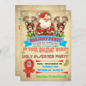 ヴィンテージ醜いセータークリスマスパーティーポスター招待状 招待状 (正面/裏面)