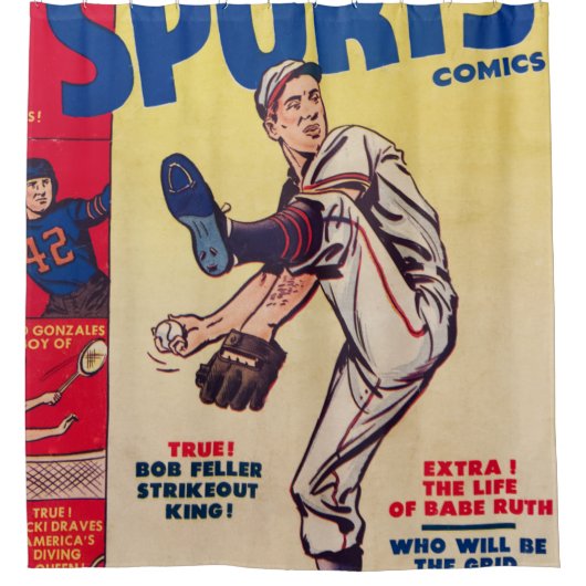 ヴィンテージ野球のスポーツ投手 シャワーカーテン (正面)