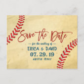 ヴィンテージ野球の結婚式の日付を保存 案内ポストカード (正面)