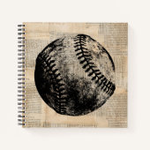 ヴィンテージ野球アートイラストレーション新聞スタイル ノートブック (正面)