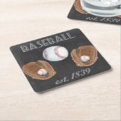 ヴィンテージ野球カルクボードデザイン スクエアペーパーコースター (アングル)