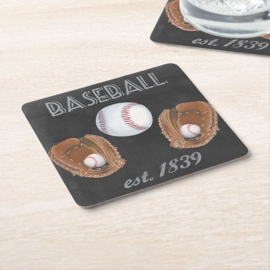 ヴィンテージ野球カルクボードデザイン スクエアペーパーコースター (アングル)