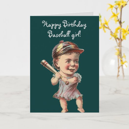 ヴィンテージ野球ガールの誕生日または挨拶 カード (黄色い花)