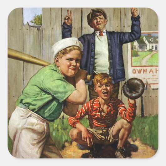 ヴィンテージ野球ゲーム少年運動選手 スクエアシール (正面)